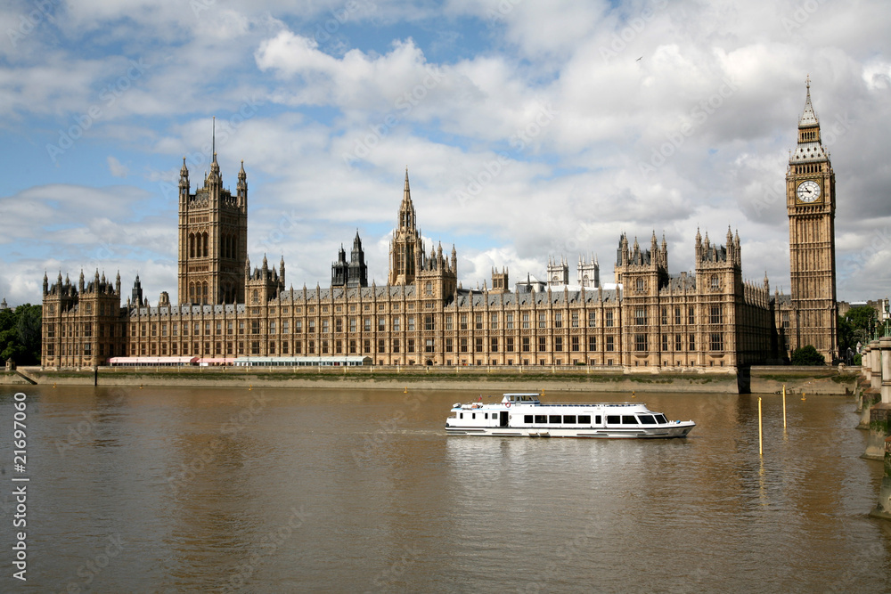 British parliament buildings boat on river Thames