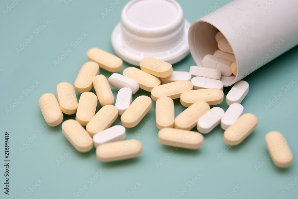 Pills and opening bottle Pills and opening bottle