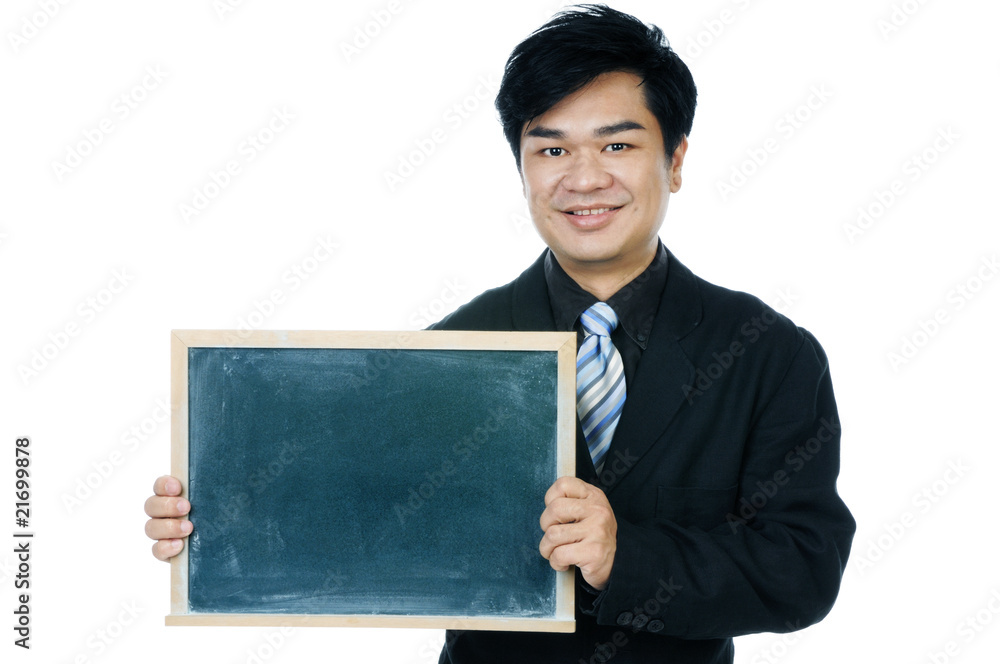 Portrait of a handsome young businessman holding a blackboard Portrait of a handsome young businessman holding a blackboard