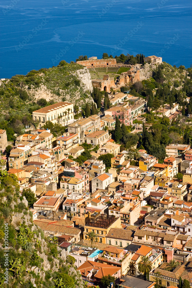 Taormina village and the mediterranean sea, sicily