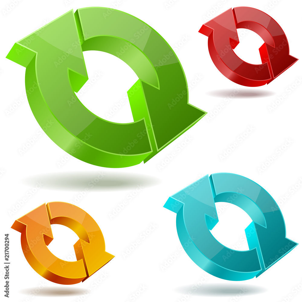 Vector icons of glossy circulating 3D arrows. Vector icons of glossy circulating 3D arrows.
