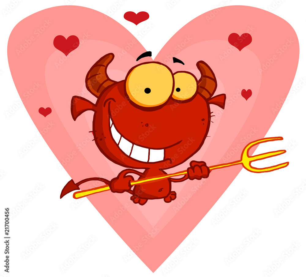 Happy little devil with pitchfork with little hearts Happy little devil with pitchfork with little hearts