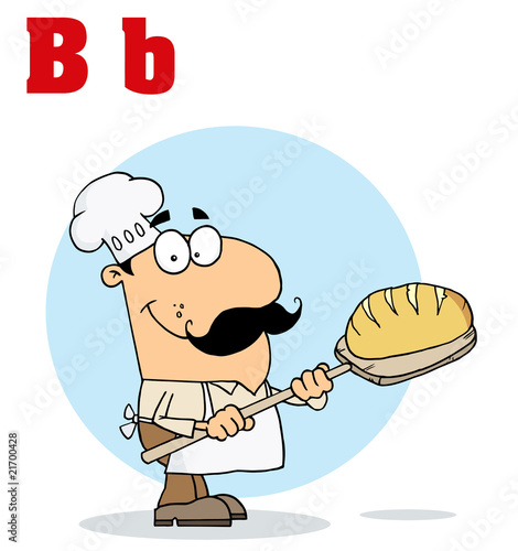 Funny Cartoons Alphabet-Male Baker With Letters B