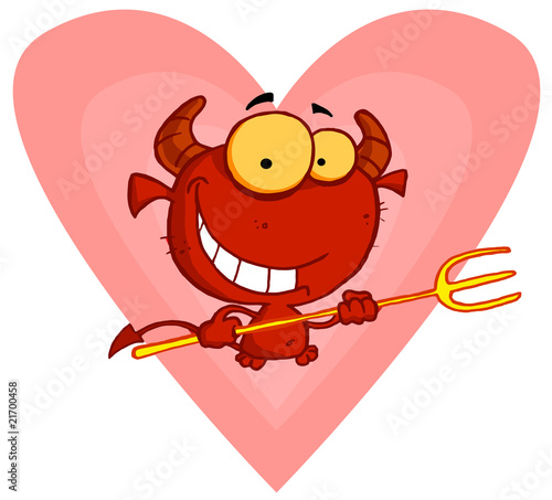 Happy little devil with pitchfork