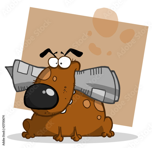 Smiling dog holds newspaper in mouth