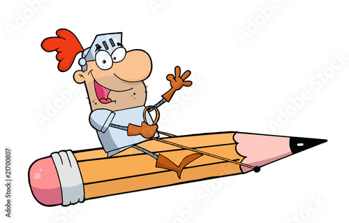 Freelancer Knight Man Riding A Giant Pencil
