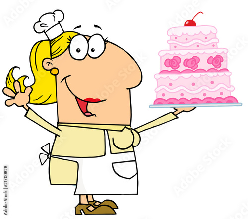 Caucasian Cartoon Cake Baker Woman