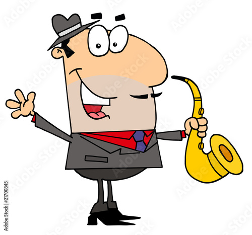 Caucasian Cartoon saxophonist Man
