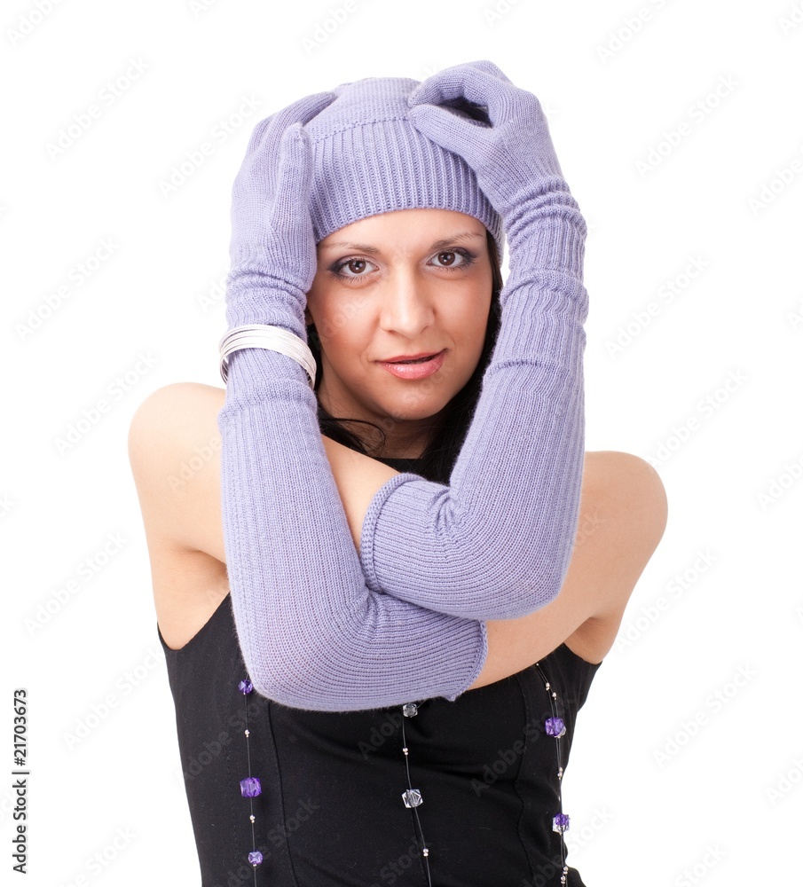 Woman in winter cap and gloves Woman in winter cap and gloves