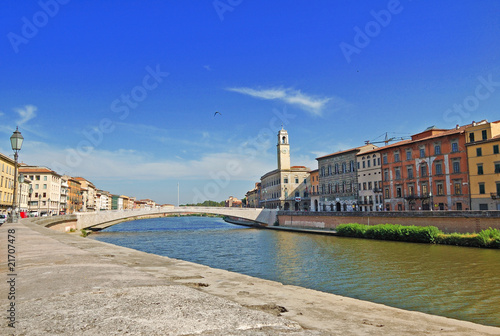 Pisa - Fiume Arno, Ponte di Mezzo e Torre dell'orologio