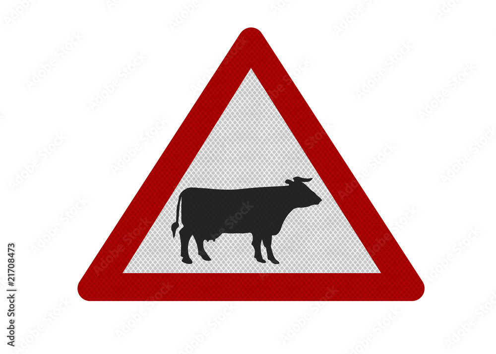 Photo realistic cattle warning sign, isolated Photo realistic cattle warning sign, isolated