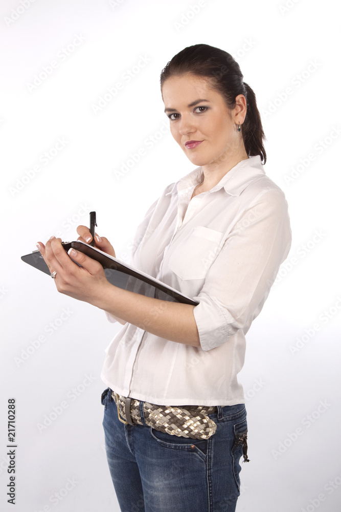 Frau mit Klemmbrett Frau mit Klemmbrett