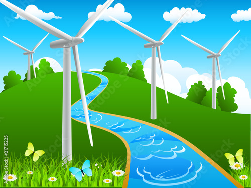 Landschaft mit Windturbinen