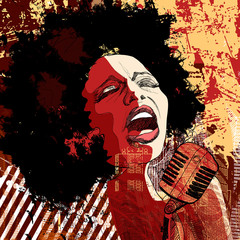 Handdoek met foto Muziekband jazz singer on grunge background  © Isaxar