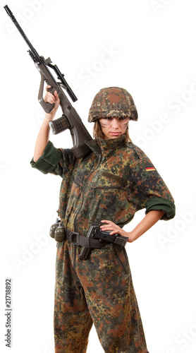 Military woman aiming