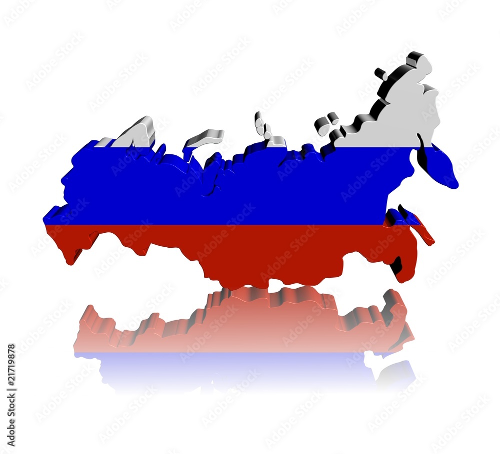 Fototapeta premium Russia map flag 3d render with reflection illustration