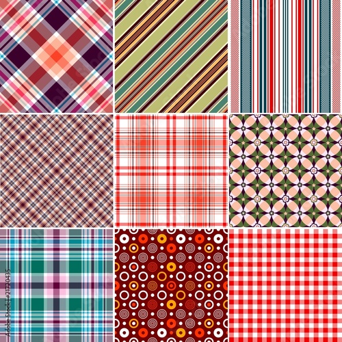 Set colorful geometric seamless patterns