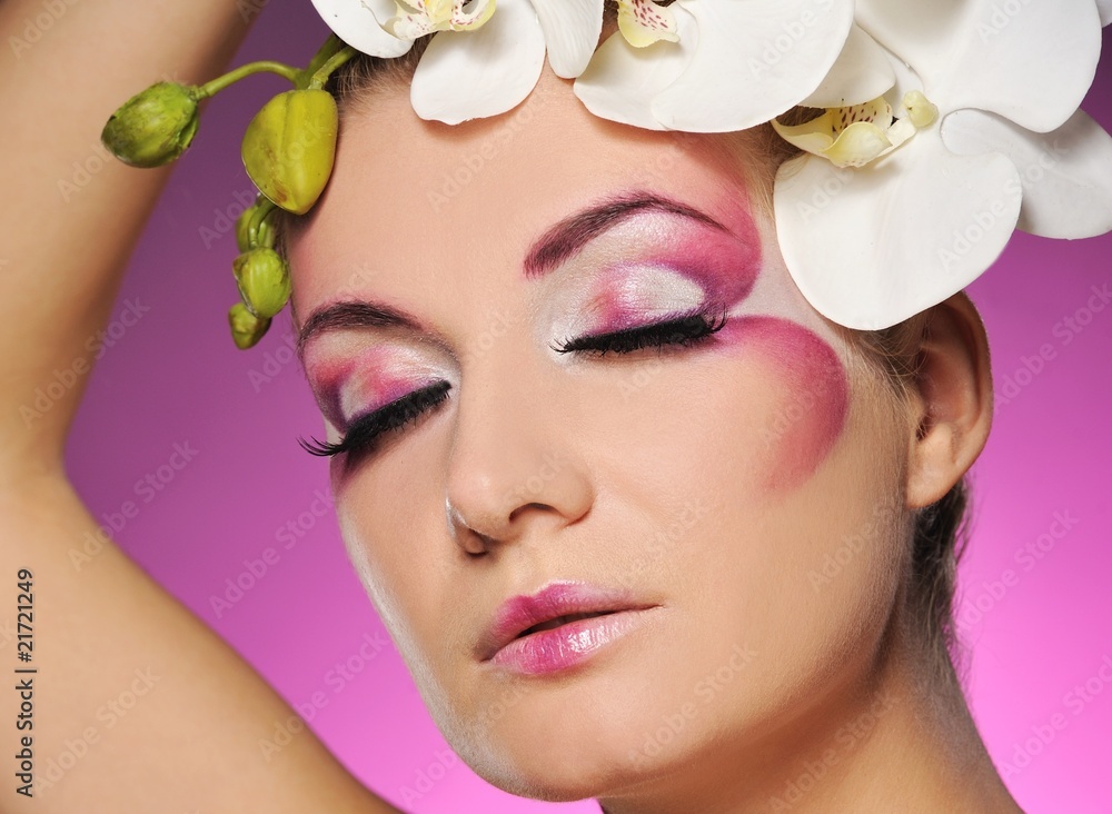 Beautiful woman with creative make-up . Beautiful woman with creative make-up .
