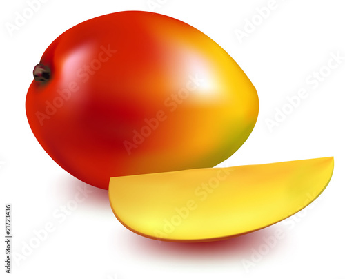 Vector illustration. Ripe mango with the mango slice.