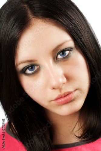Brunette girl with blue eyes