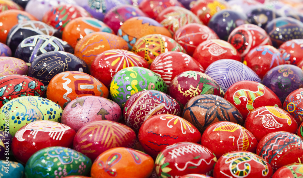 Easter colorful eggs. Art background, Eastern Europe