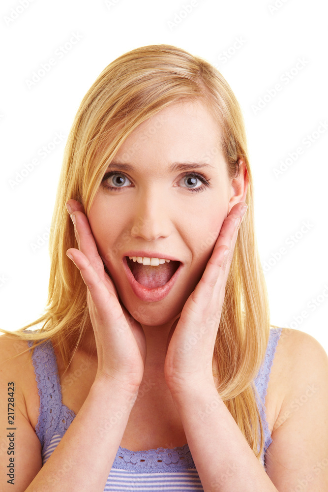 Erstaunte blonde Frau Erstaunte blonde Frau