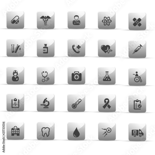 glossy grey buttons - medecine - set 8