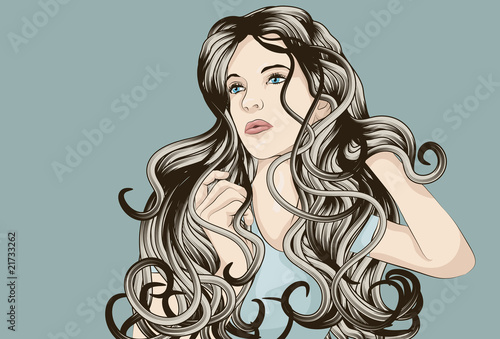 Beautiful woman with long curly hair.