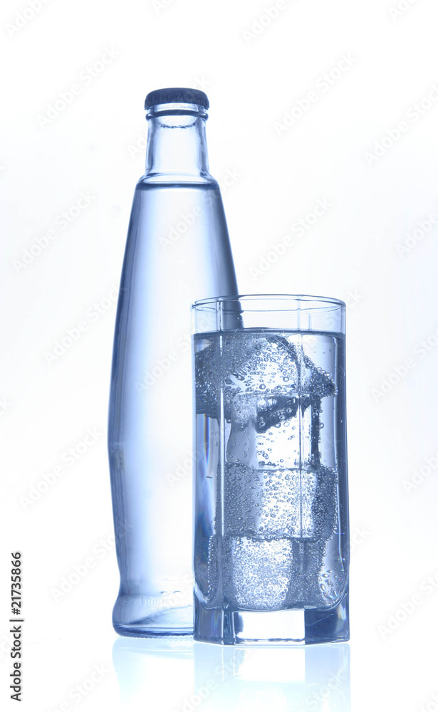mineral water bottle and glass mineral water bottle and glass