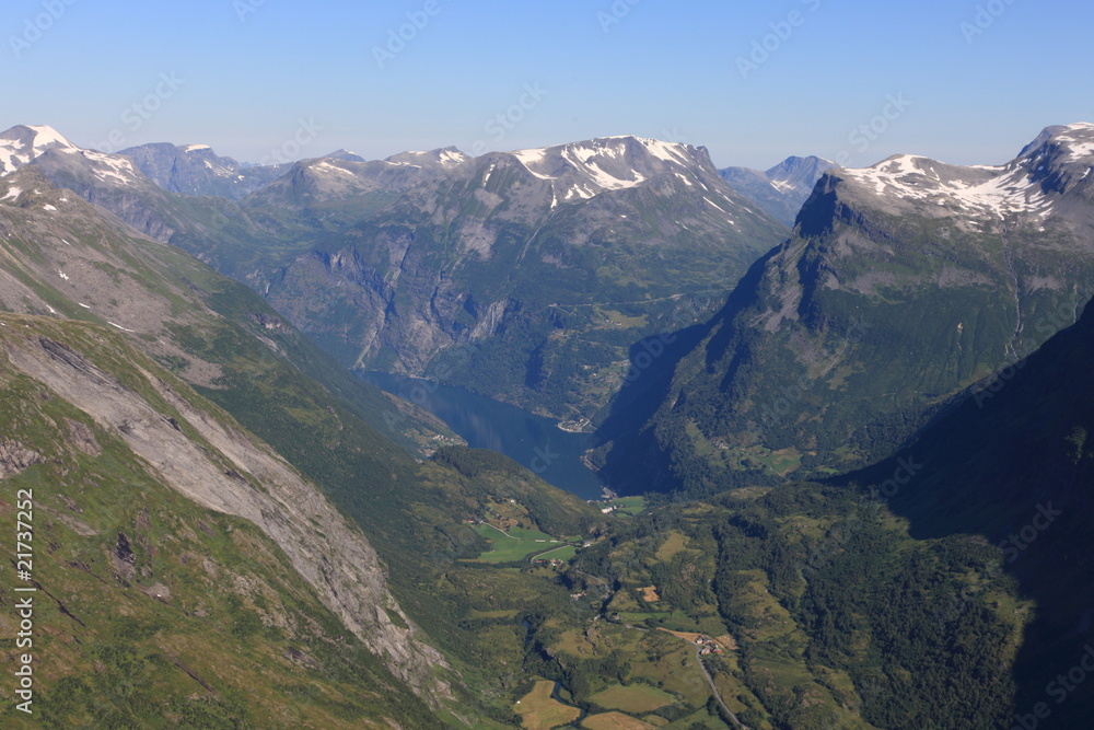 Norwegian Geiranger Fjord from high above