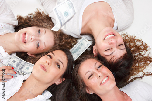 Group of happy pretty laughing girls