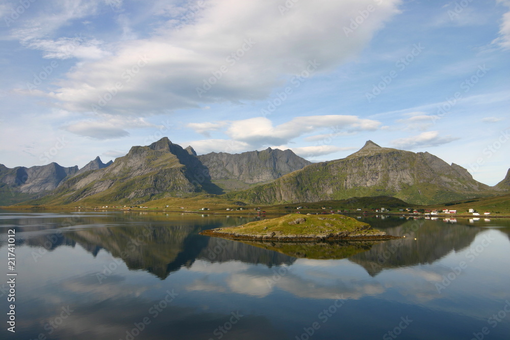 Tranquil scene and reflections in Norwegian Fjord