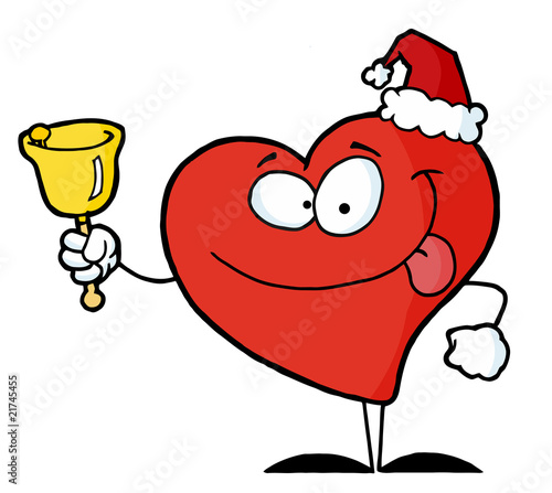 Happy Christmas Red Heart Ringing A Bell