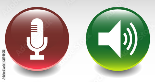 Glossy Microphone & Speaker Sign Icons