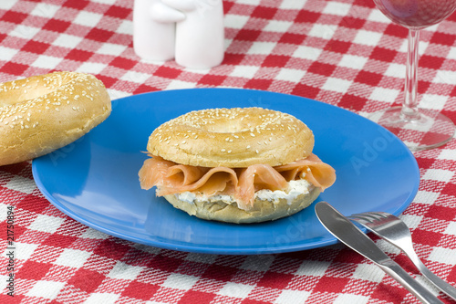 Bagel with freshly smoked salmon