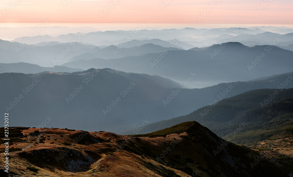 Dawn in mountains