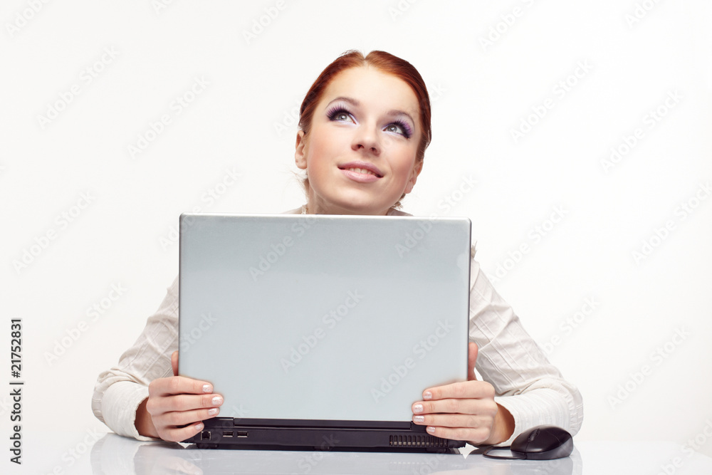 Portrait of happy business woman with a laptop. Portrait of happy business woman with a laptop.