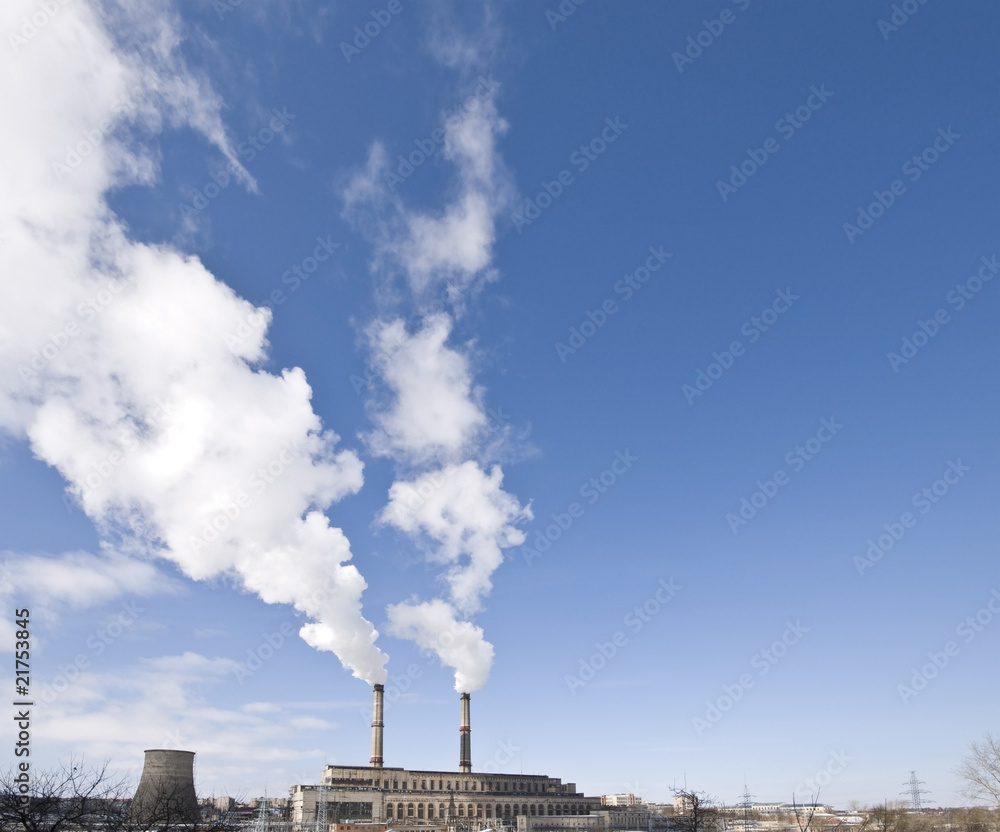 Power plant producing white smoke