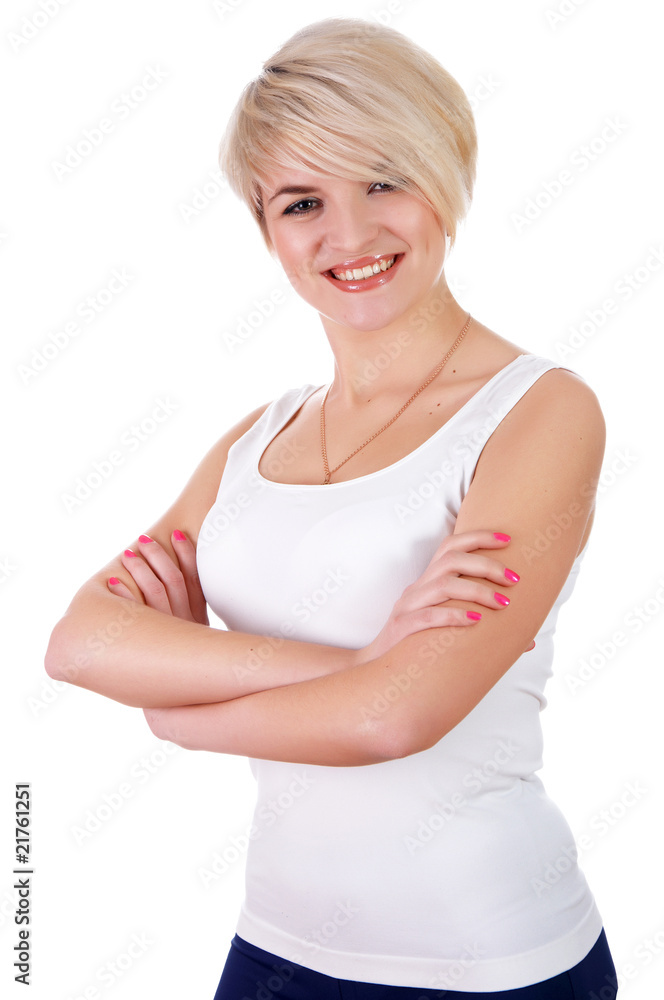 a charming young girl in a white T-shirt a charming young girl in a white T-shirt