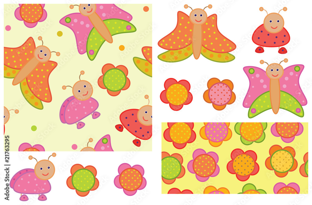 Cute seamless patterns and elements for your design. Cute seamless patterns and elements for your design.