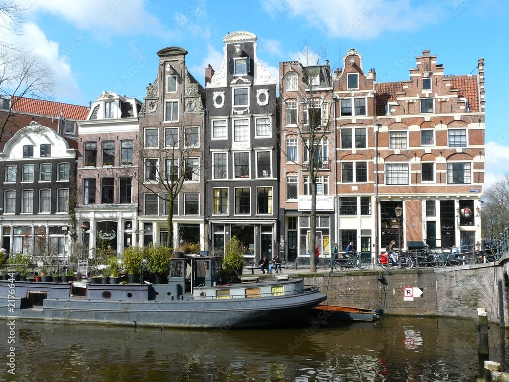 Old houses on the canals in Amsterdam