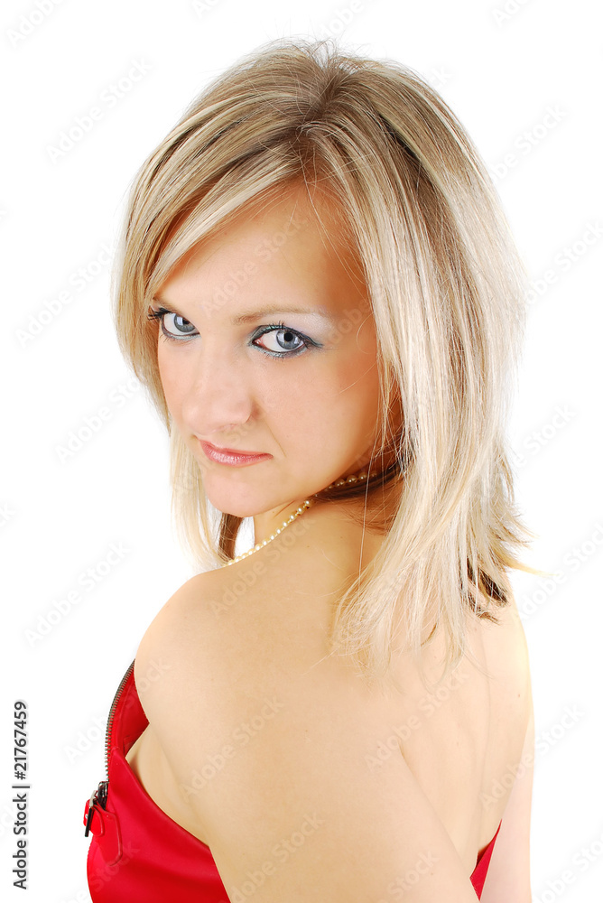Attractive woman in red modern dress Attractive woman in red modern dress