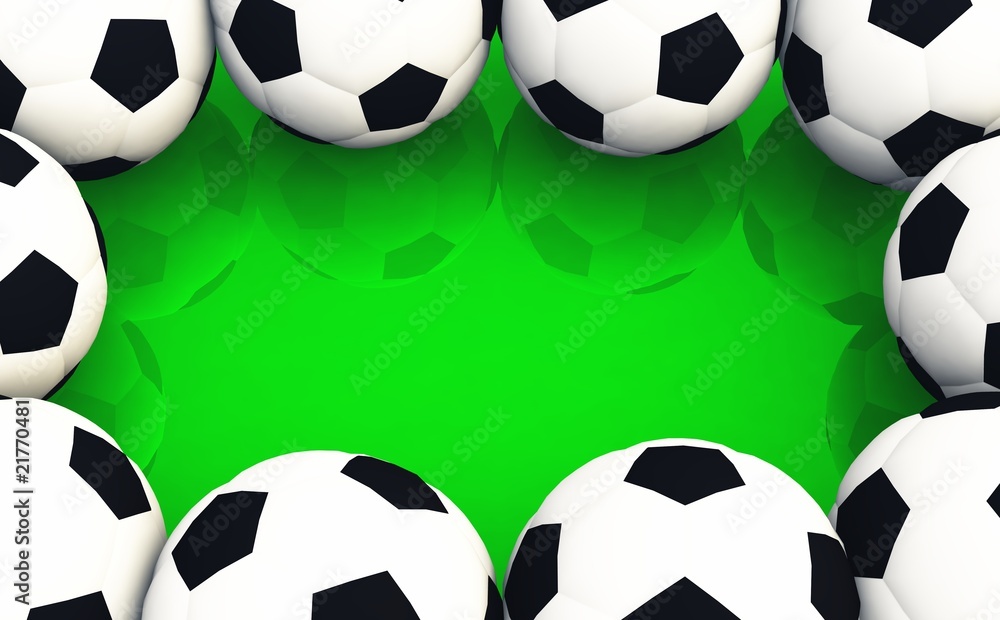 Hintergrund - Fussbälle auf dem grünen Rasen