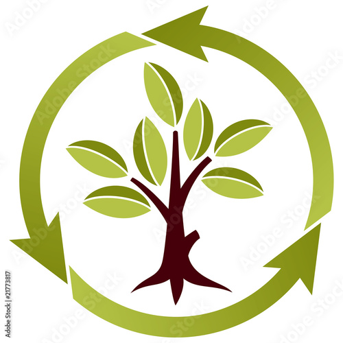 Tree with leaves and recycling symbol