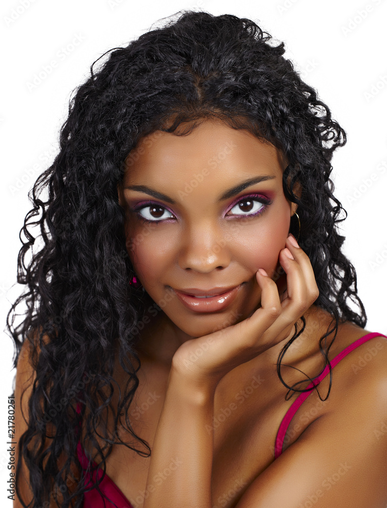 Beautiful African woman with curly hair