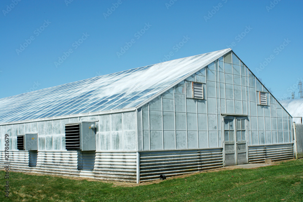 A green house with blue sky