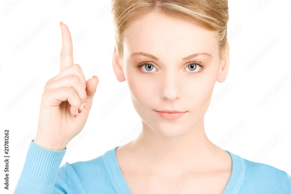 woman with her finger up woman with her finger up