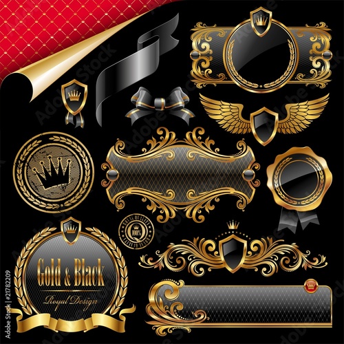 Set of royal gold and black design elements