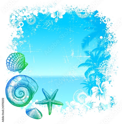 Hand drawn sea inhabitants on a tropical background