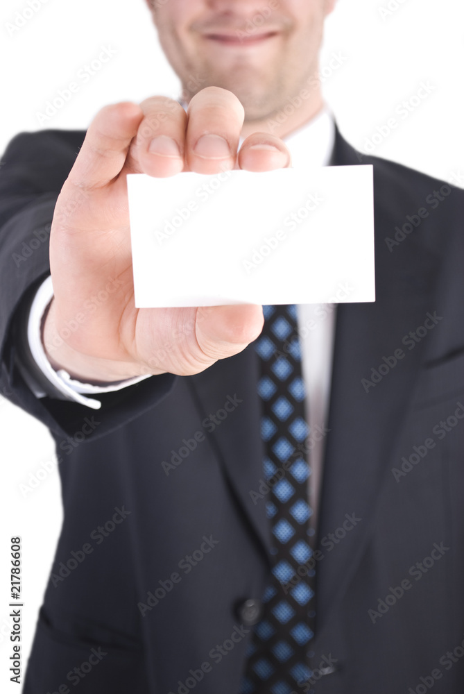 Man holding business card Man holding business card